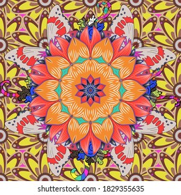 It can be used on mug prints, baby apparels, wallpaper, wrapping boxes etc. Elegant, bright and seamless brown, orange and gray flower pattern design.