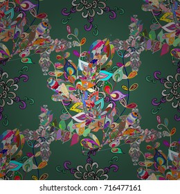 It can be used on mug prints, baby apparels, wallpaper, wrapping boxes etc. Vector. Elegant, bright and seamless green, neutral and blue flower pattern design.
