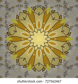 It can be used on mug prints, baby apparels, wallpaper, wrapping boxes etc. Vector. Elegant, bright and seamless yellow, white and beige flower pattern design.