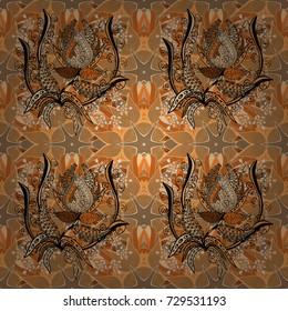 It can be used on mug prints, baby apparels, wallpaper, wrapping boxes etc. Elegant, bright and seamless orange, beige and black flower pattern design.