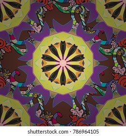 It can be used on mug prints, baby apparels, wallpaper, wrapping boxes etc. Elegant, bright and seamless yellow, brown and violet flower pattern design.