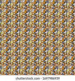 It can be used on wallpaper, wrapping boxes, mug prints, baby apparels etc. Doodles pattern. Seamless pattern Nice fabric pattern. White, black and yellow on colors. Cute background. Vector sketch.