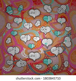 It can be used on wallpaper, mug prints, baby apparels, wrapping boxes etc. Seamless Beautiful fabric pattern. Vector - stock. Doodles cute pattern. Orange, neutral, white on colors. Nice background. 
