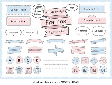 It can be used on the Web and leaflets, and is versatile. A set of simple designs such as frames, decorations, balloons and ribbons.　Vector data.