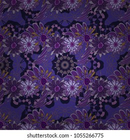 Can be used for textile, book cover, packaging, wedding invitation. Vector seamless pattern with stylized flowers. Beautiful floral background in black, gray and violet colors.