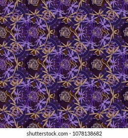 Can be used for textile, book cover, packaging, wedding invitation. Vector seamless pattern with stylized flowers. Beautiful floral background in gray, brown and violet colors.