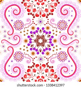 Can be used for textile, book cover, packaging, wedding invitation. Vector seamless pattern with stylized flowers. Beautiful floral background in neutral, white and magenta colors.