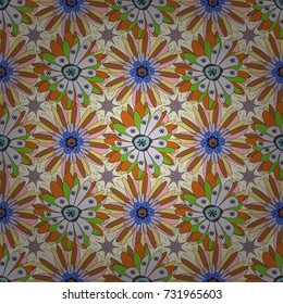 Can be used for textile, book cover, packaging, wedding invitation. Vector seamless pattern with stylized flowers. Beautiful floral background in beige, violet and brown colors.