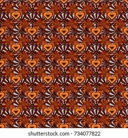 Can be used for textile, book cover, packaging, wedding invitation. Vector seamless pattern with stylized flowers. Beautiful floral background in red, orange and brown colors.