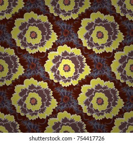 Can be used for textile, book cover, packaging, wedding invitation. Vector seamless pattern with stylized flowers. Beautiful floral background in red, brown and orange colors.