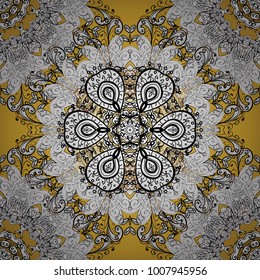 Can be used for textile, greeting card, coloring book, phone case print. Indian floral paisley medallion banners. Henna tattoo style on a white, black and yellow colors. Vector ethnic Mandala ornament