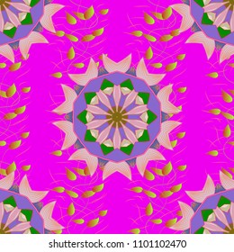 Can be used for textile, greeting card, coloring book, phone case print. Henna tattoo style on a magenta, violet colors. Indian floral paisley medallion banners. Vector ethnic Mandala ornament.