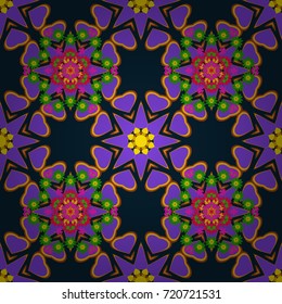 Can be used for textile, greeting card, coloring book, phone case print. Ethnic Mandala seamless pattern. Blue, yellow and violet Indian floral paisley medallion. Vector Henna tattoo style.