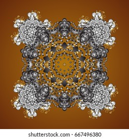 Can be used for textile, parer, scrapbooking, wrapping, web and print design. Vector Winter seamless pattern on a brown Background with Abstract Snowflakes and dots.