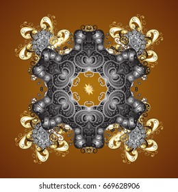 Can be used for textile, parer, scrapbooking, wrapping, web and print design. Vector Winter seamless pattern on a brown Background with Abstract Snowflakes and dots.