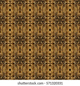 Can be used for wallpaper, banner, wrapping, wedding card. Abstract golden circle ornament on black background. Islamic oriental seamless pattern. Muslim, East ornament, Indian ornament, Persian motif