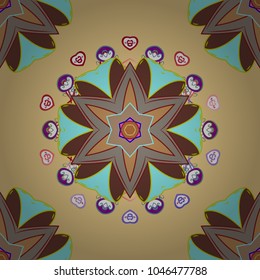 Can be used for wallpaper, web page. Summer seamless pattern with stylized flowers. Vector ornate zentangle seamless texture, pattern with abstract floral mandalas on beige, brown and gray colors.