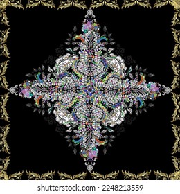 Can be used for wallpaper, web page. Summer seamless pattern with stylized flowers. Ornate zentangle seamless texture, pattern with abstract floral mandalas on gray, black and white colors.