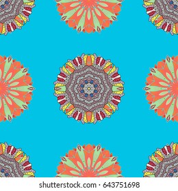 Can be used for wallpaper, web page. Summer seamless pattern with stylized flowers. Vector ornate zentangle seamless texture, pattern with abstract floral mandalas on white background.