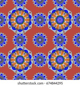 Can be used for wallpaper, web page. Summer seamless pattern with stylized flowers. Vector ornate zentangle seamless texture, pattern with abstract floral mandalas on background.