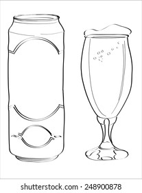 can and beer glass vector skech