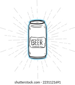 Can of beer on paper background 