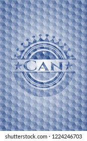 Can blue polygonal badge.
