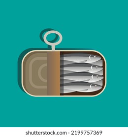 A can of canned anchovies. Vector illustration isolated on white background.