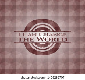 I Can Change the World red seamless badge with geometric pattern background.