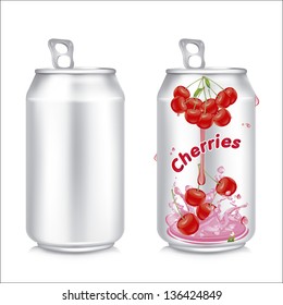 Can with cherries juice. Vector illustration.