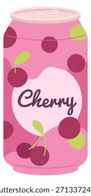 Una lata de refresco de cereza con un diseño de cereza