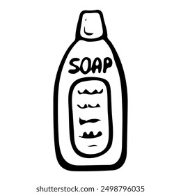 Can of cleaning soap hand drawn doodle. Washing things. Cleaning the house from dirt. Laundry room. Vector outline line art illustration.