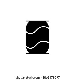 Can, cola beverage icon, symbol in solid black flat shape, isolated on white background