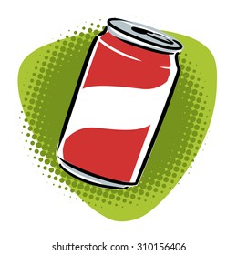 can of cola on a white background. Cartoon illustration