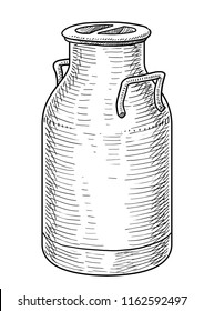 Can Container For Milk Illustration, Drawing, Engraving, Ink, Line Art, Vector