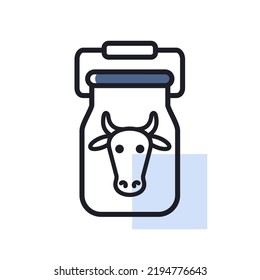Puede contener un icono aislado de leche. Signo de animal de granja. Símbolo gráfico para el diseño del sitio web, logotipo, aplicación, interfaz de usuario. Ilustración del vector