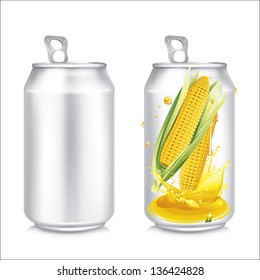 Can with corn juice. Vector illustration.