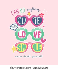 can do anything slogan with colorfuls kid sunglasses on pink background
