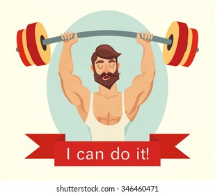 I can do it motivational and inspirational poster. Gym, bodybuilding, concept image, beard