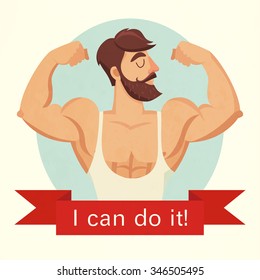 I can do it motivational and inspirational poster. Gym, bodybuilding, concept image, beard