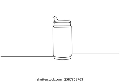 A can drawing in one line. Can vector icon, Continuous line drawing of soda aluminum can. One line of aluminum can. Soda refreshing drink concept continuous line art.