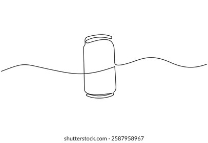 A can drawing in one line. Can vector icon, Continuous line drawing of soda aluminum can. One line of aluminum can. Soda refreshing drink concept continuous line art.