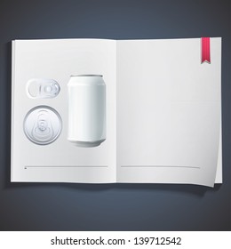 Can and elements inside a book. Vector design.