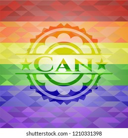 Can emblem on mosaic background with the colors of the LGBT flag