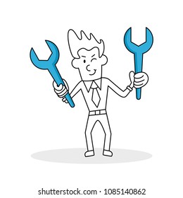 I can fix - businessman with wrench cartoon vector illustration outline