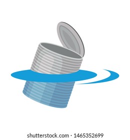 Can floats in water. Vector illustration on white background.