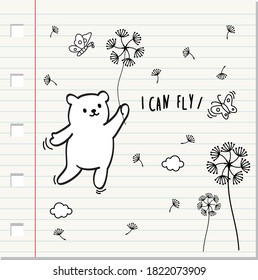 I can fly, Cute bear with dandelion . Vector illustration