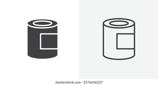 Can food icon set in black flat solid and outlined style.