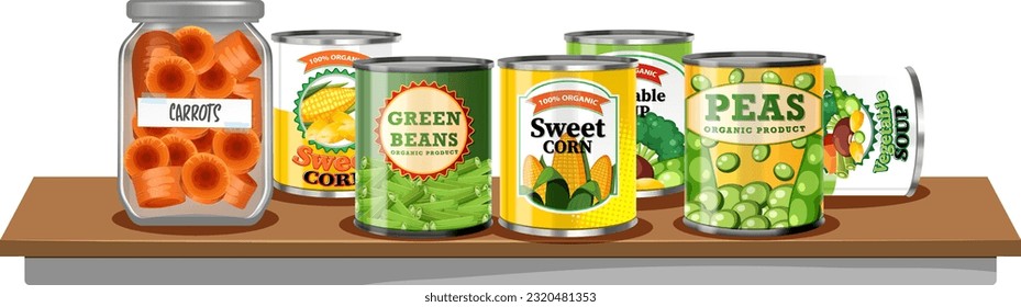 Can food products on the table illustration