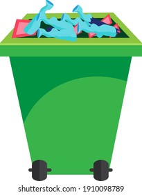 Can full of trash, illustration, vector on a white background.